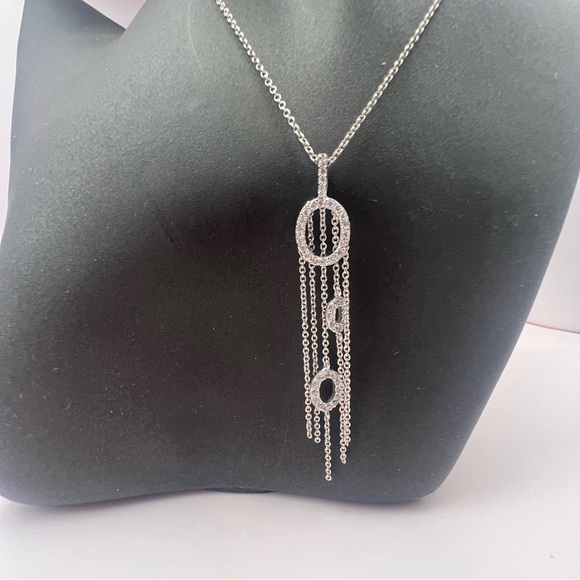 Sterling Silver CZ Fringe Pendant Necklace | Layered Drop Statement Jewelry - Picture 3 of 12